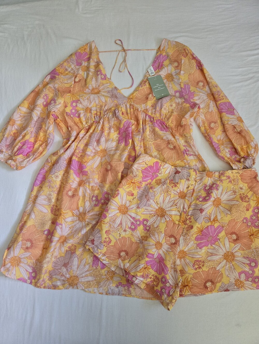 H&M Nwt Floral Babydoll Dress And Shorts Orange Pink Breezy Fun Beachy L 12